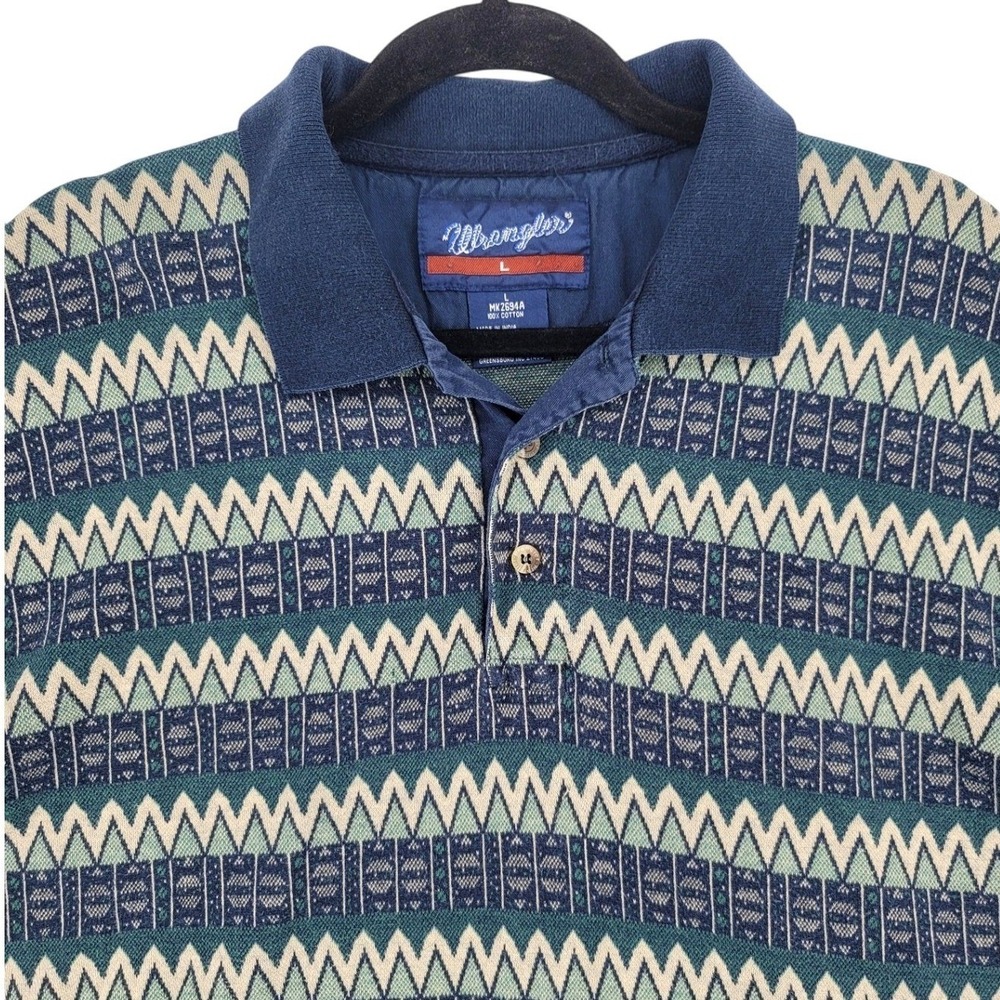 Vintage Wrangler Mens L Southwest Aztec Tribal Polo Shirt Cotton Western USA